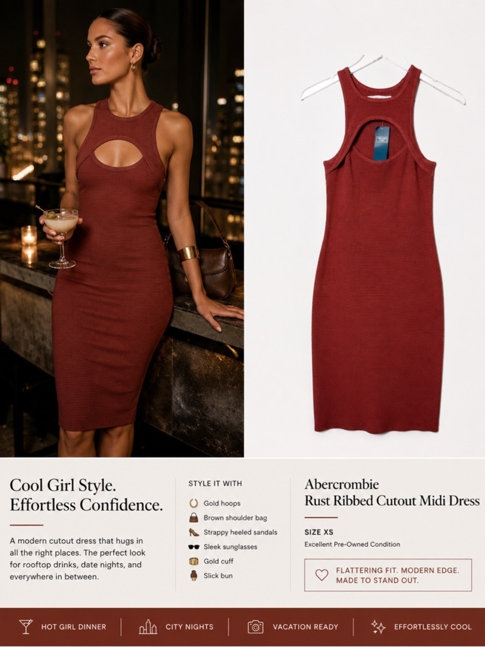 NEW Abercrombie Rust Ribbed Bodycon Women’s Sleeveless Fitted Women’s Dress XS